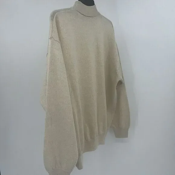 Bachrach Men's Mock Neck Sweater Size Large 100 Percent Wool Made In Italy Cream